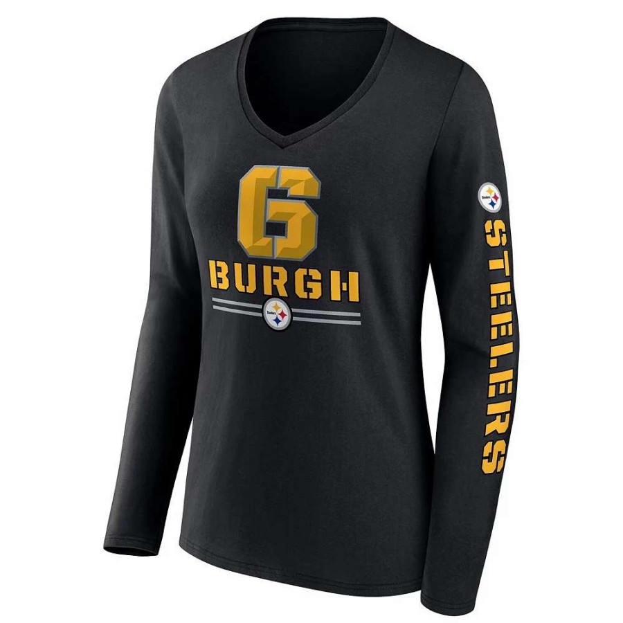 Tops * | Women'S Fanatics Branded Black Pittsburgh Steelers Hometown Sweep Long Sleeve V-Neck T-Shirt