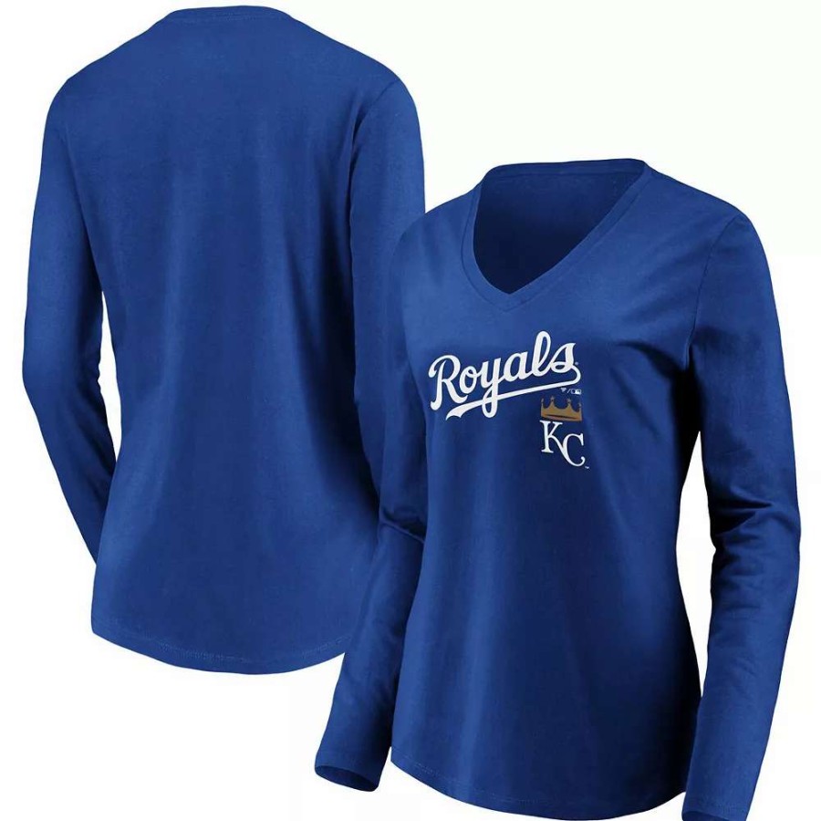 Tops * | Women'S Fanatics Branded Royal Kansas City Royals Core Team Lockup Long Sleeve V-Neck T-Shirt