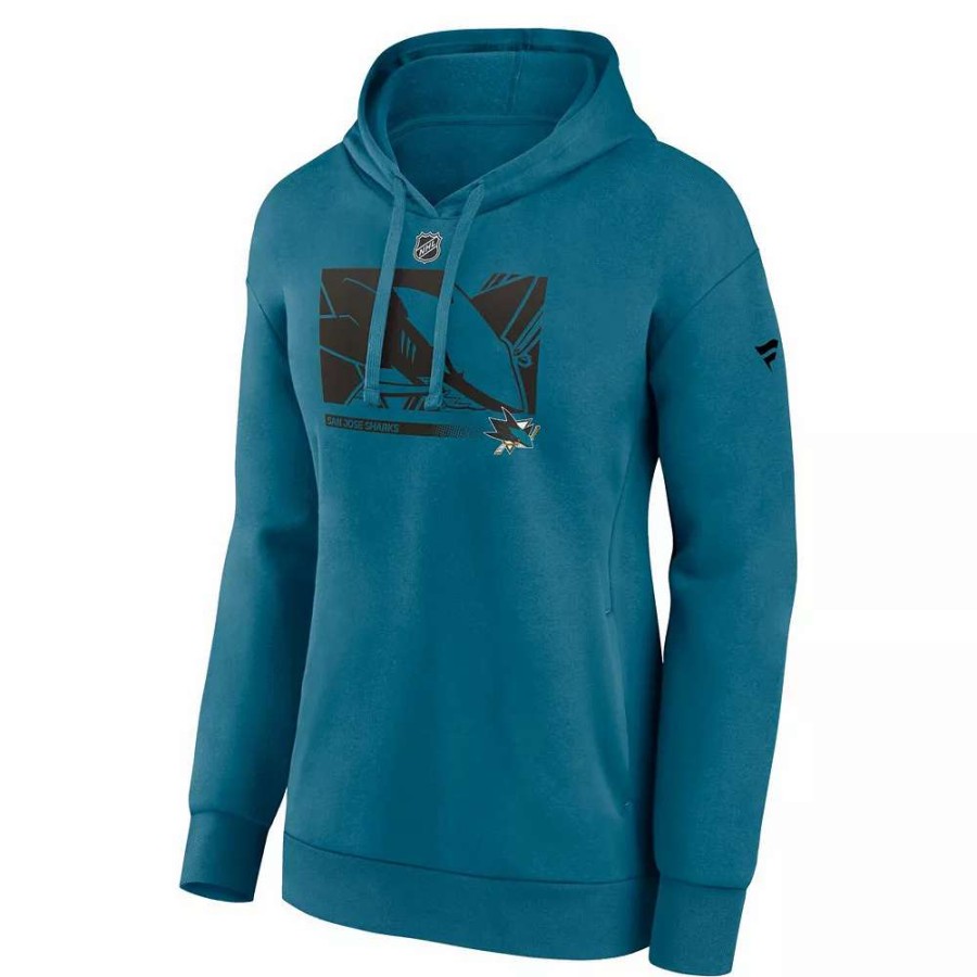 Tops * | Women'S Fanatics Branded Teal San Jose Sharks Authentic Pro Core Collection Secondary Logo V-Neck Pullover Hoodie