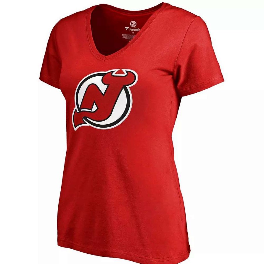 Tops * | Women'S Fanatics Branded Nico Hischier Red New Jersey Devils Plus Size Backer Name & Number V-Neck T-Shirt