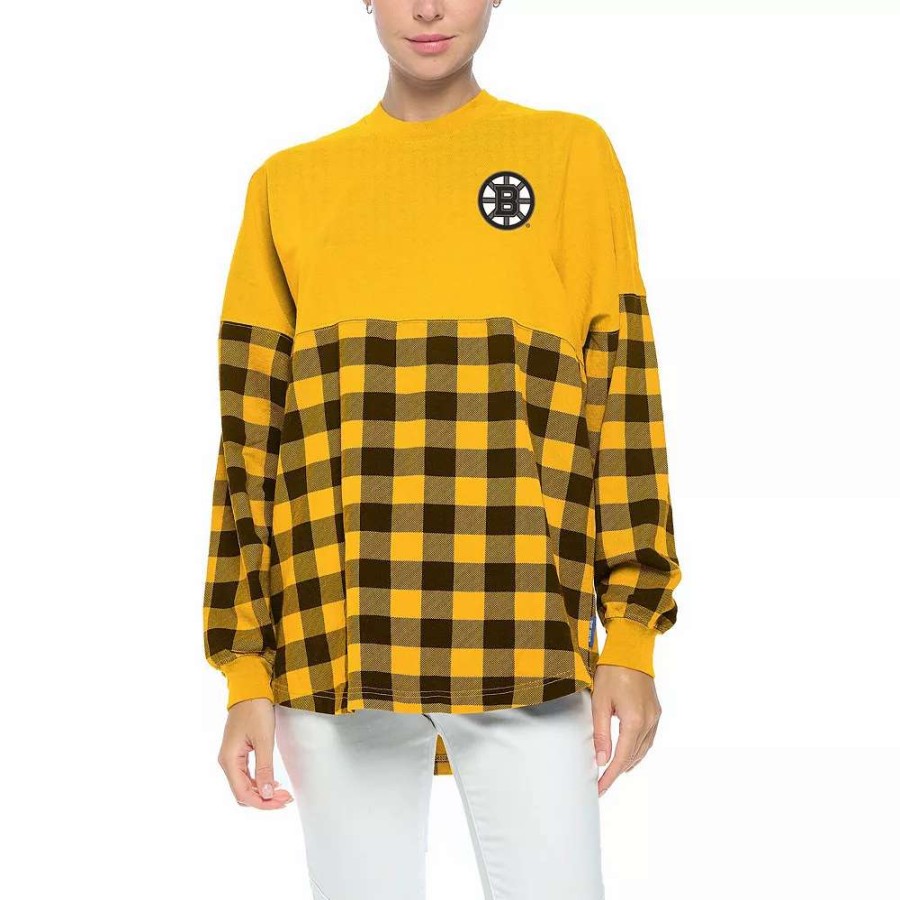 Tops * | Women'S Fanatics Branded Gold Boston Bruins Buffalo Check Long Sleeve T-Shirt