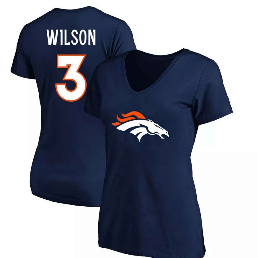 Tops * | Women'S Fanatics Branded Russell Wilson Navy Denver Broncos Plus Size Player Name & Number V-Neck T-Shirt