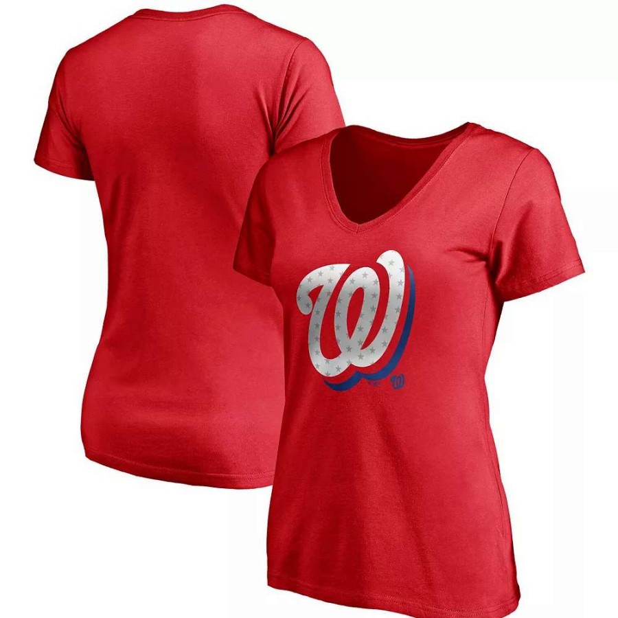 Tops * | Women'S Fanatics Branded Red Washington Nationals Red White & Team V-Neck T-Shirt