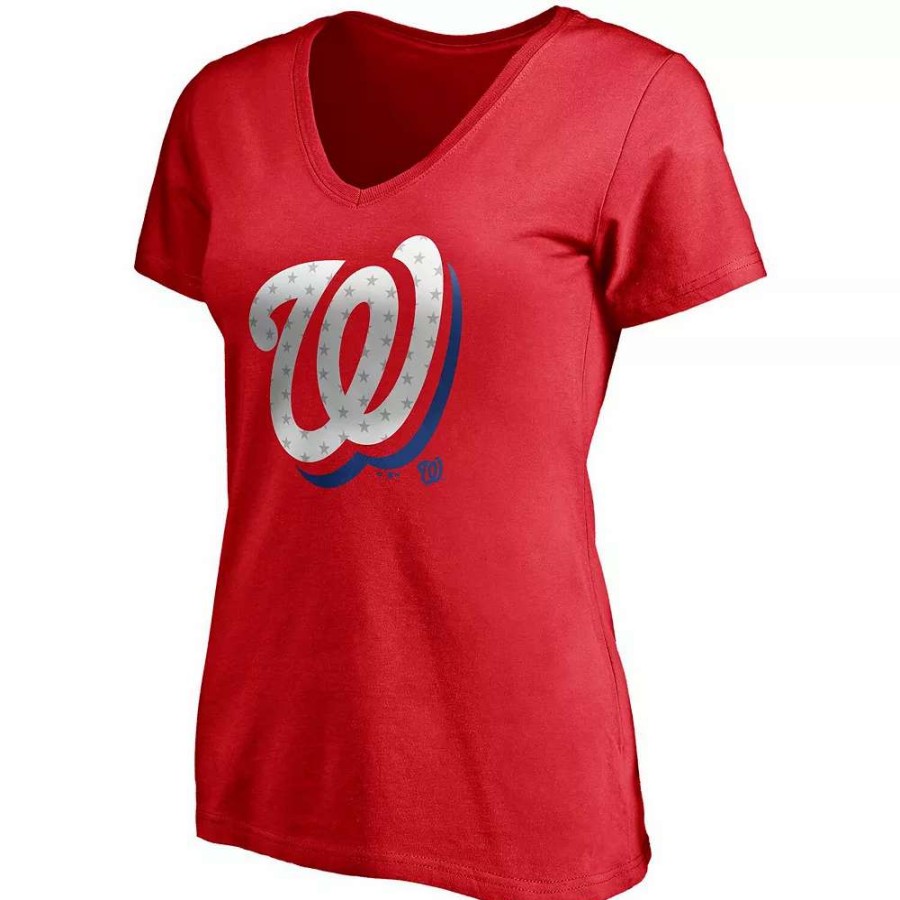 Tops * | Women'S Fanatics Branded Red Washington Nationals Red White & Team V-Neck T-Shirt