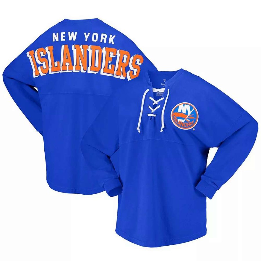 Tops * | Women'S Fanatics Branded Royal New York Islanders Spirit Lace-Up V-Neck Long Sleeve Jersey T-Shirt