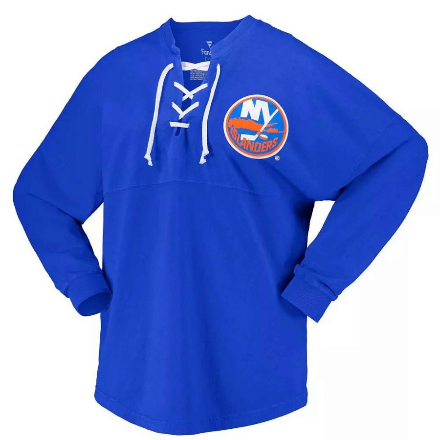 Tops * | Women'S Fanatics Branded Royal New York Islanders Spirit Lace-Up V-Neck Long Sleeve Jersey T-Shirt