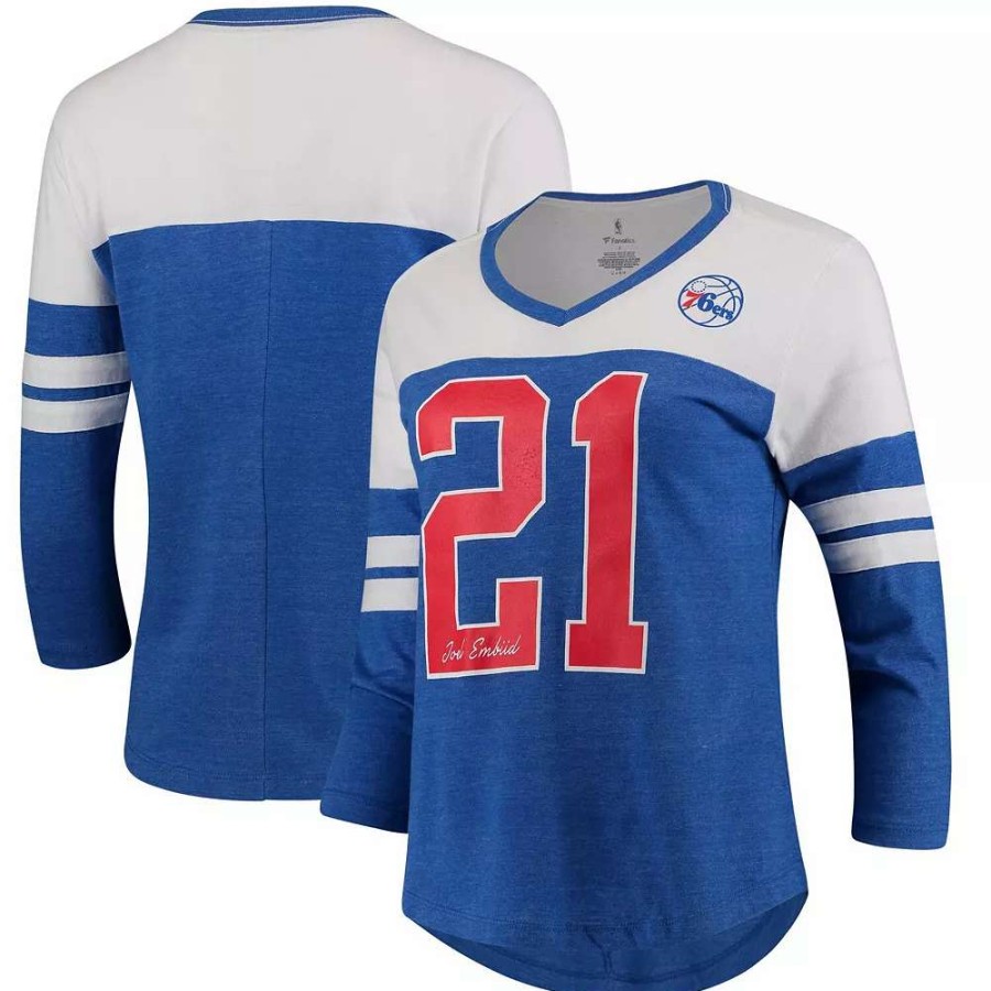 Tops * | Women'S Fanatics Branded Joel Embiid Royal Philadelphia 76Ers Starstruck Name & Number Tri-Blend 3/4-Sleeve V-Neck T-Shirt