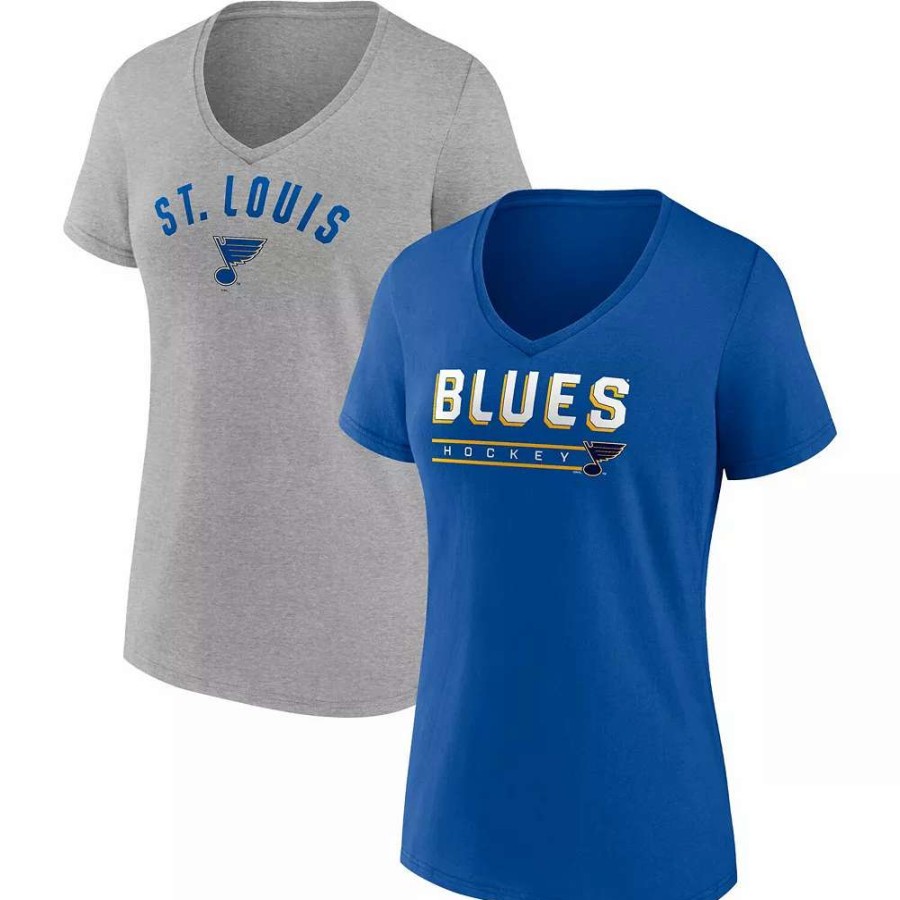 Tops * | Women'S Fanatics Branded Blue/Heathered Gray St. Louis Blues Parent 2-Pack V-Neck T-Shirt Set