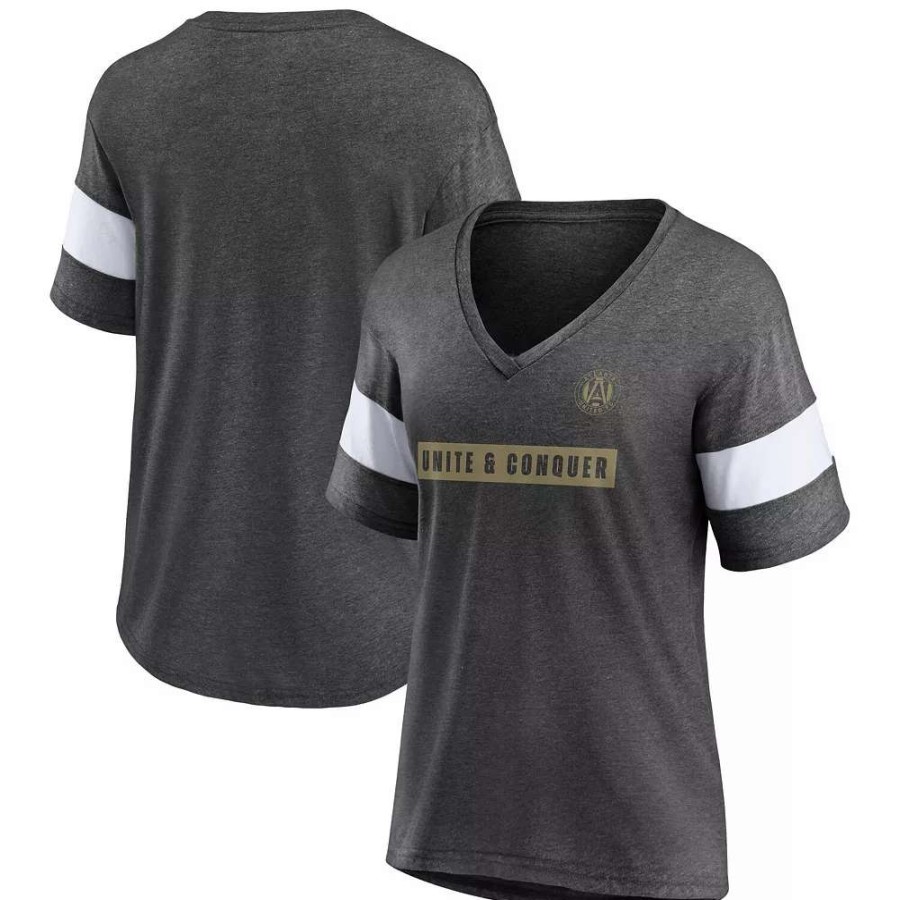 Tops * | Women'S Fanatics Branded Heathered Charcoal Atlanta United Fc Tri-Blend V-Neck T-Shirt