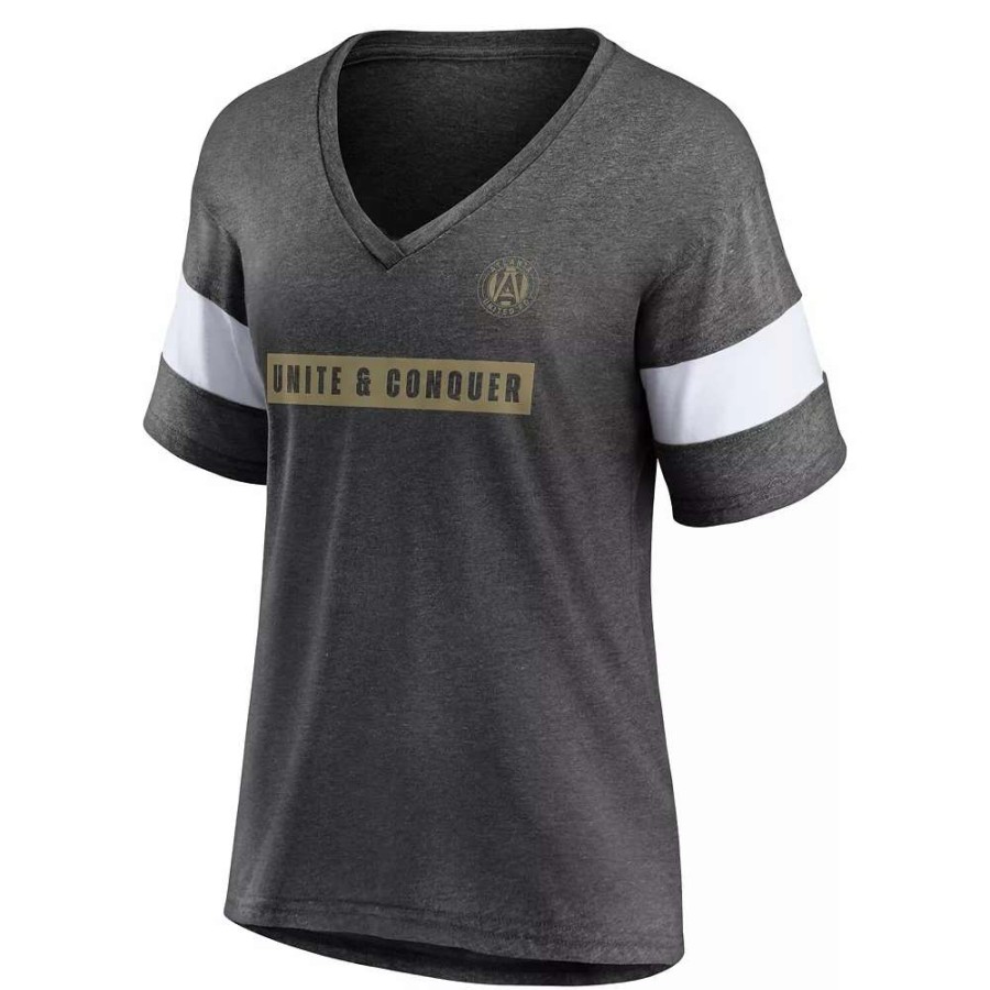 Tops * | Women'S Fanatics Branded Heathered Charcoal Atlanta United Fc Tri-Blend V-Neck T-Shirt