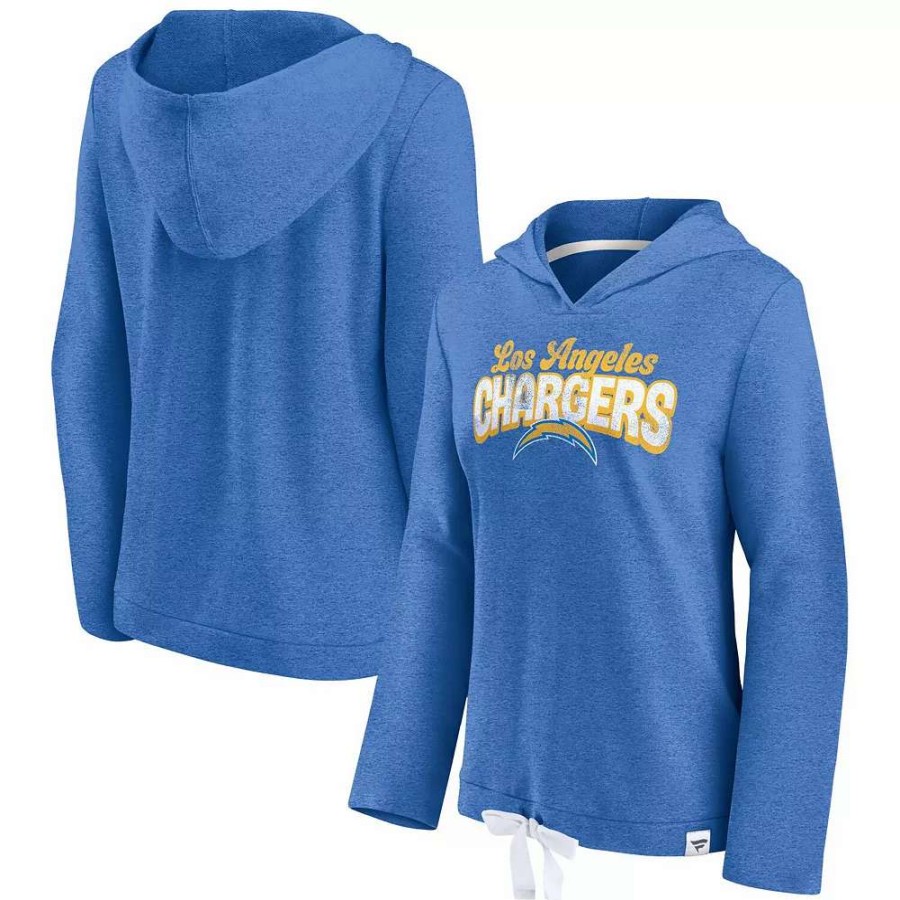 Tops * | Women'S Fanatics Branded Heathered Powder Blue Los Angeles Chargers First Team Flowy Pullover Hoodie