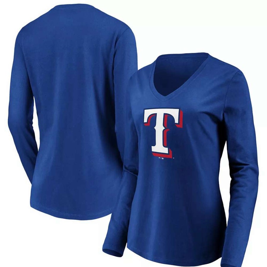 Tops * | Women'S Fanatics Branded Royal Texas Rangers Official Logo Long Sleeve V-Neck T-Shirt