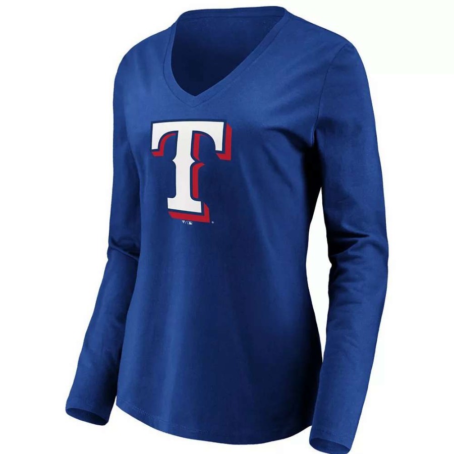 Tops * | Women'S Fanatics Branded Royal Texas Rangers Official Logo Long Sleeve V-Neck T-Shirt