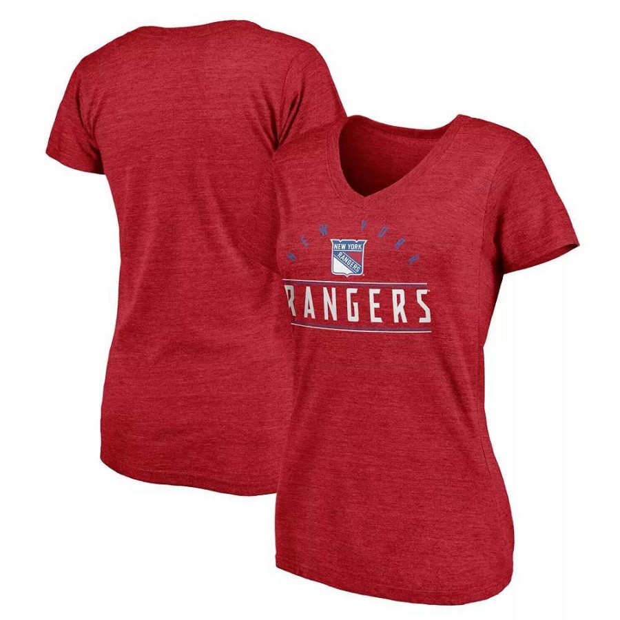 Tops * | Women'S Fanatics Branded Heather Red New York Rangers League Leader V-Neck T-Shirt