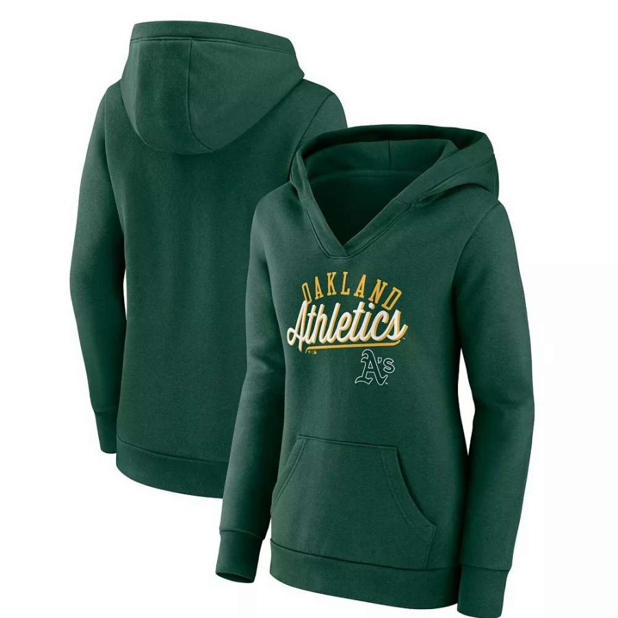 Tops * | Women'S Fanatics Branded Green Oakland Athletics Simplicity Crossover V-Neck Pullover Hoodie