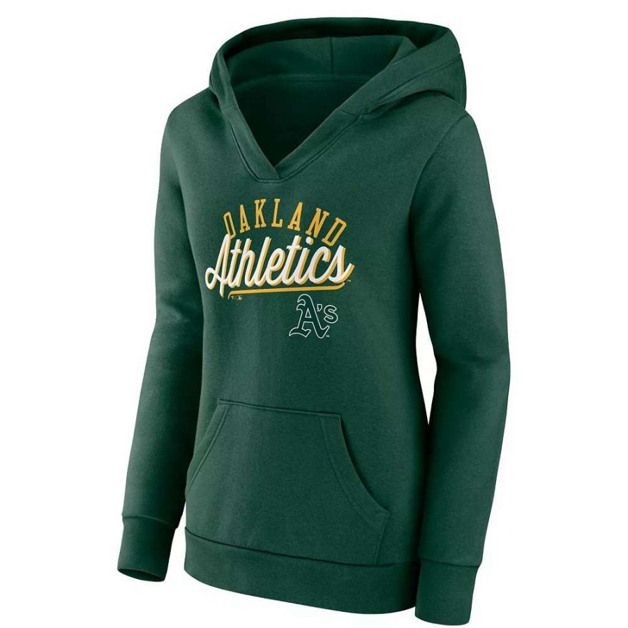 Tops * | Women'S Fanatics Branded Green Oakland Athletics Simplicity Crossover V-Neck Pullover Hoodie