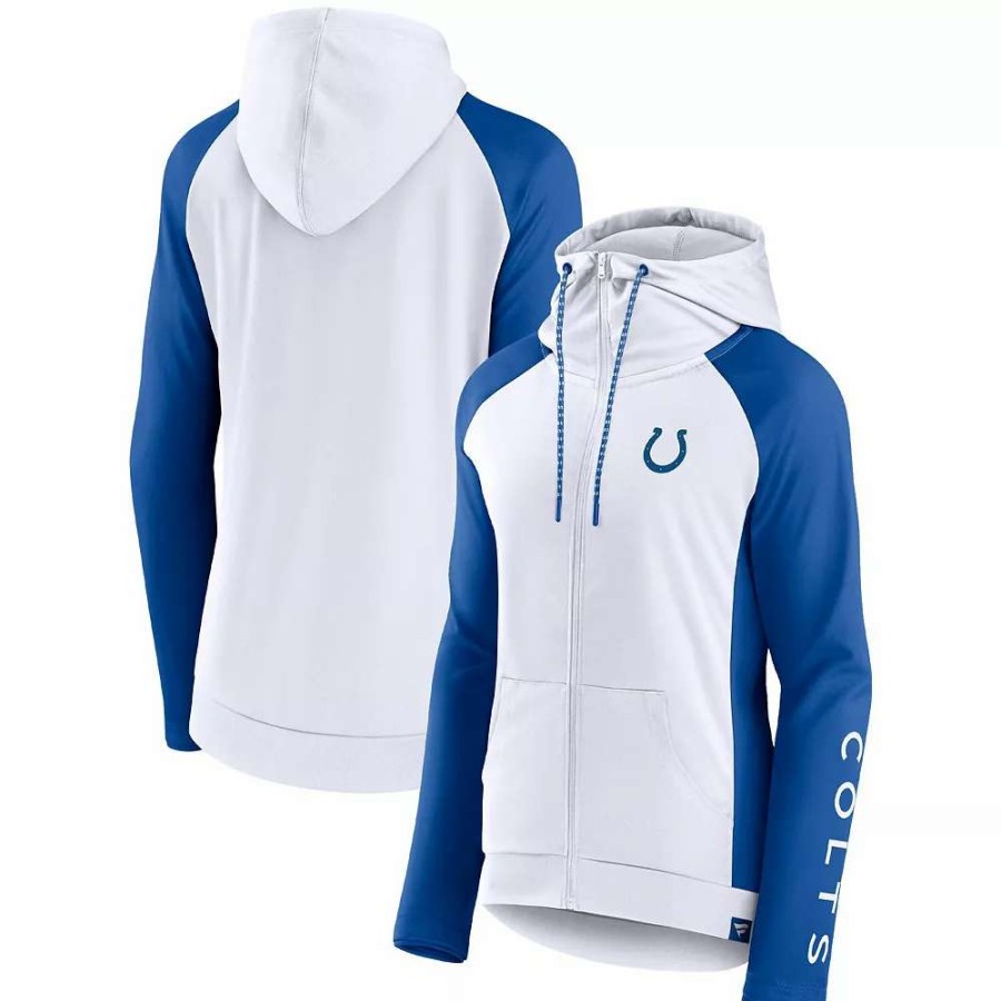 Outerwear * | Women'S Fanatics Branded White/Royal Indianapolis Colts End Around Raglan Full-Zip Hoodie