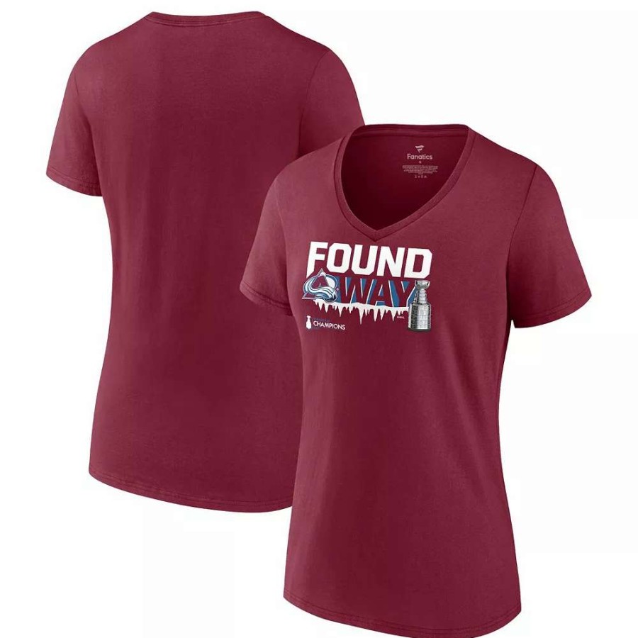 Tops * | Women'S Fanatics Branded Burgundy Colorado Avalanche 2022 Stanley Cup Champions Rebound V-Neck T-Shirt