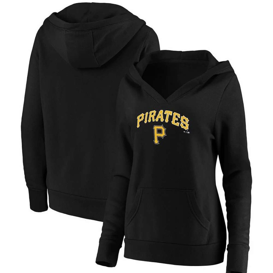 Tops * | Women'S Fanatics Branded Black Pittsburgh Pirates Core Team Lockup V-Neck Pullover Hoodie