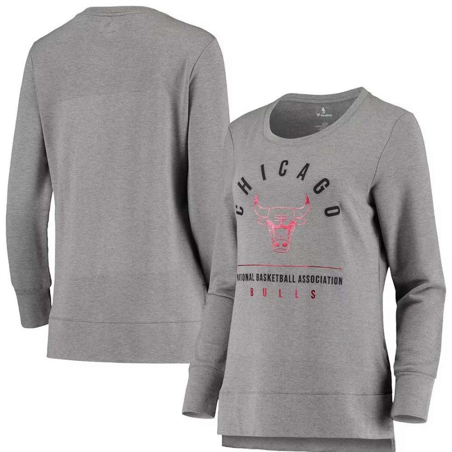 Tops * | Women'S Fanatics Branded Heathered Gray Chicago Bulls Versalux Triumph Crew Neck Sweatshirt