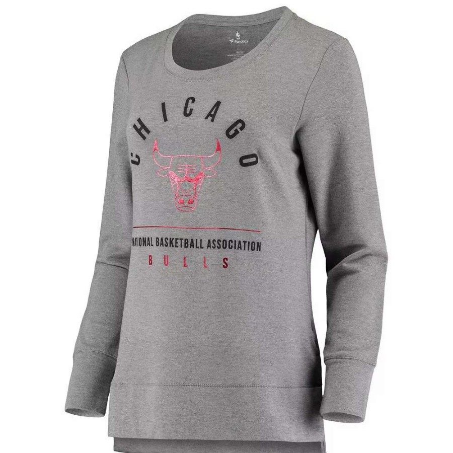 Tops * | Women'S Fanatics Branded Heathered Gray Chicago Bulls Versalux Triumph Crew Neck Sweatshirt