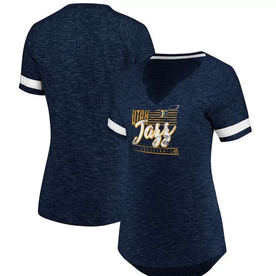 Tops * | Women'S Fanatics Branded Navy/White Utah Jazz Showtime Winning With Pride Notch Neck T-Shirt