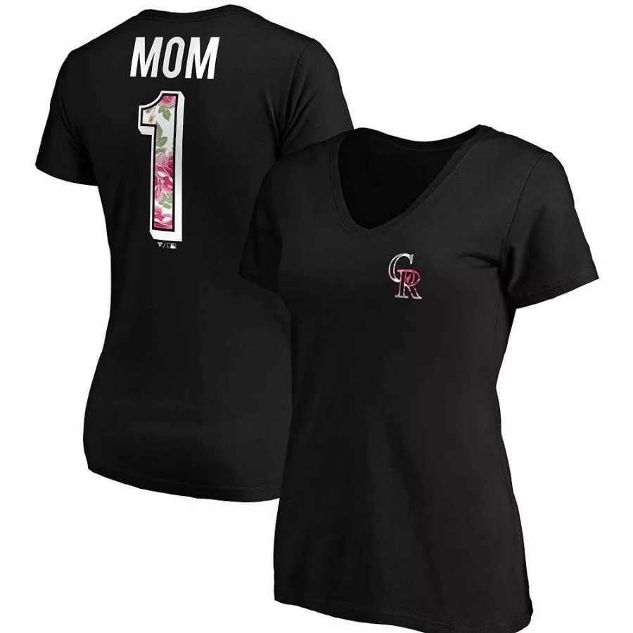 Tops * | Women'S Fanatics Branded Black Colorado Rockies Mother'S Day Logo V-Neck T-Shirt