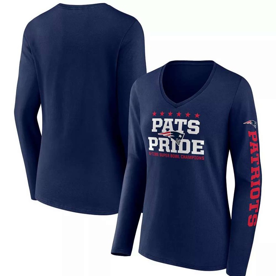 Tops * | Women'S Fanatics Branded Navy New England Patriots Hometown Sweep Long Sleeve V-Neck T-Shirt