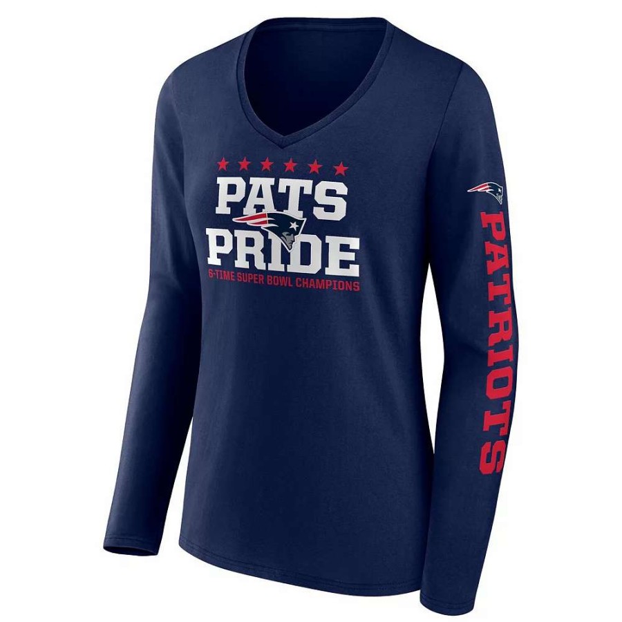 Tops * | Women'S Fanatics Branded Navy New England Patriots Hometown Sweep Long Sleeve V-Neck T-Shirt