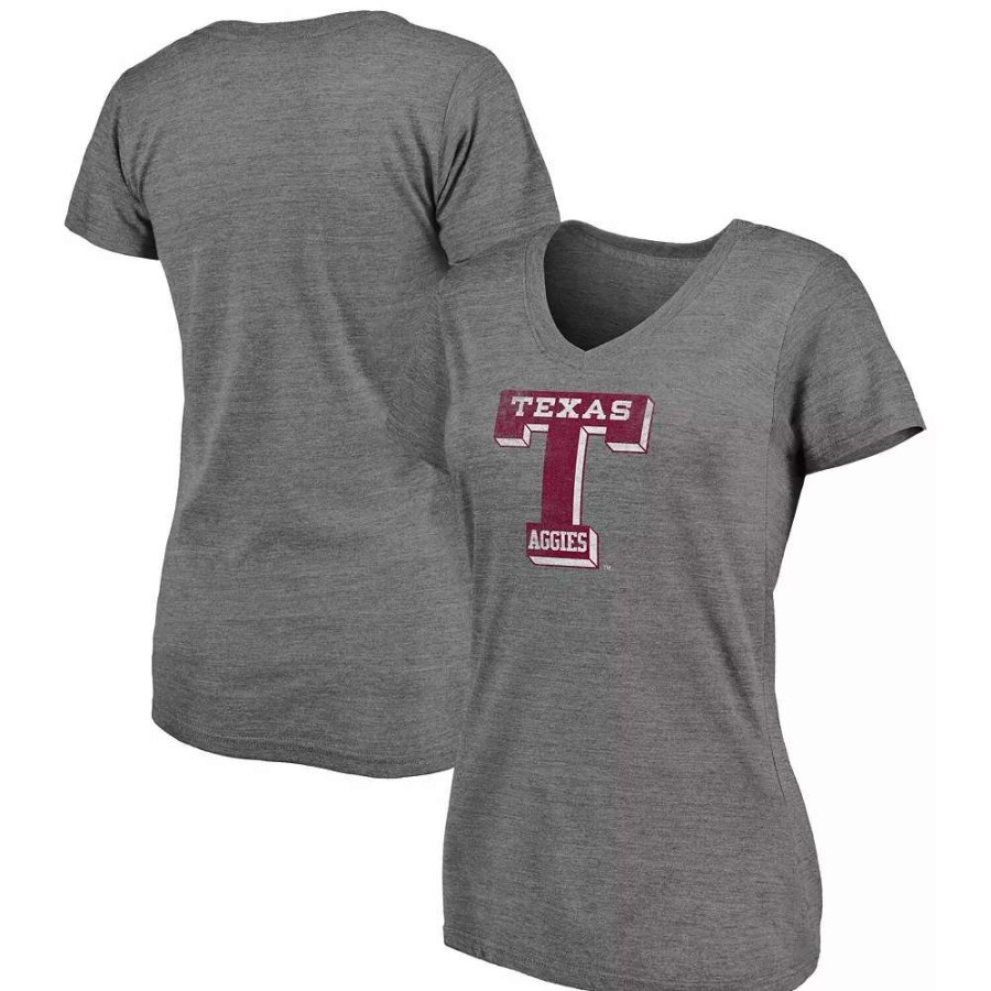 Tops * | Women'S Fanatics Branded Heathered Gray Texas A&M Aggies Vault Primary Logo V-Neck Tri-Blend T-Shirt