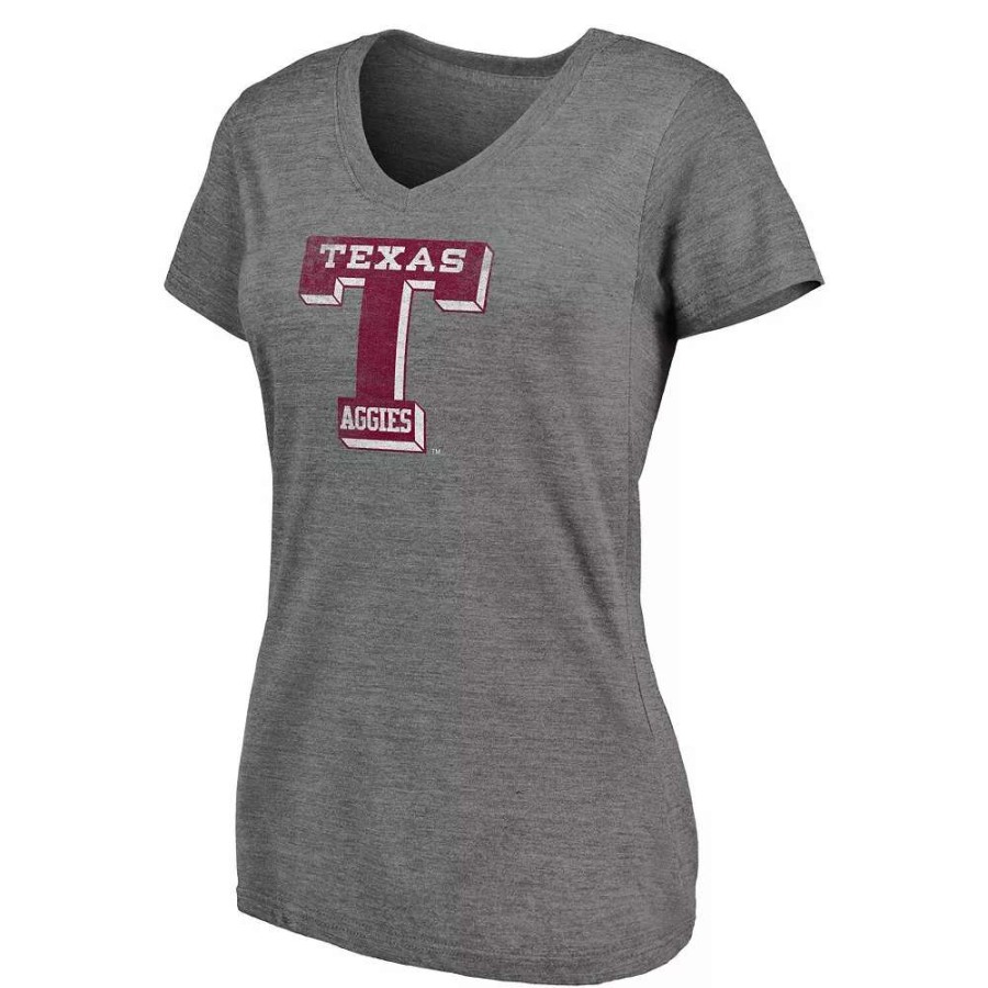 Tops * | Women'S Fanatics Branded Heathered Gray Texas A&M Aggies Vault Primary Logo V-Neck Tri-Blend T-Shirt