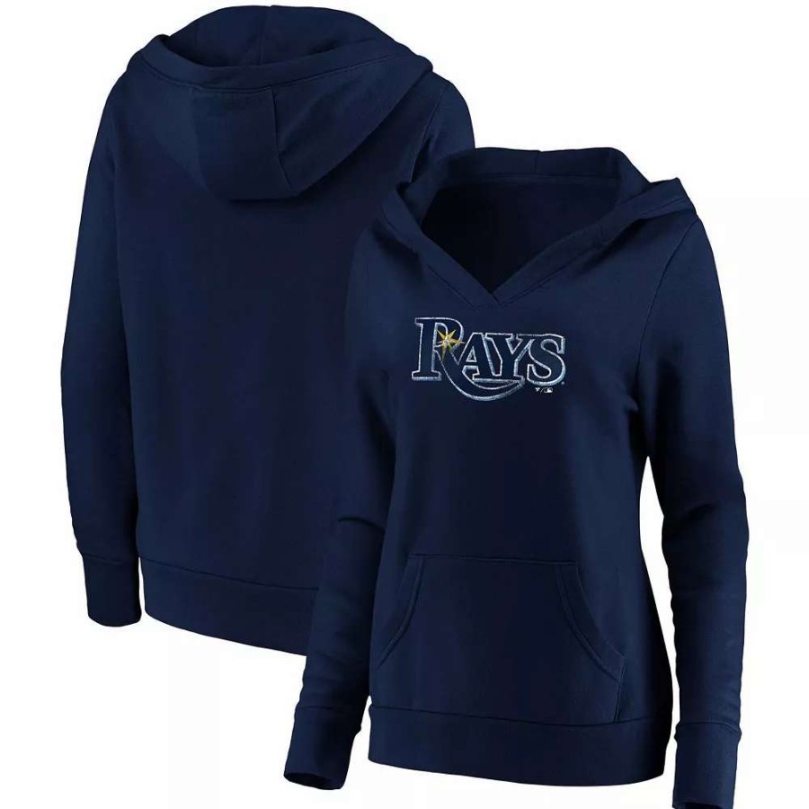 Tops * | Women'S Fanatics Branded Navy Tampa Bay Rays Core Team Crossover V-Neck Pullover Hoodie