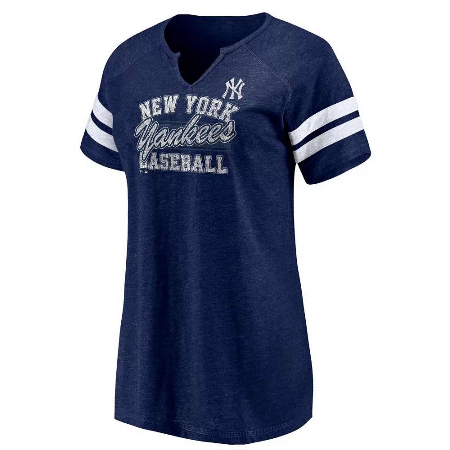 Tops * | Women'S Fanatics Branded Heather Navy New York Yankees Quick Out Tri-Blend Raglan Notch Neck T-Shirt