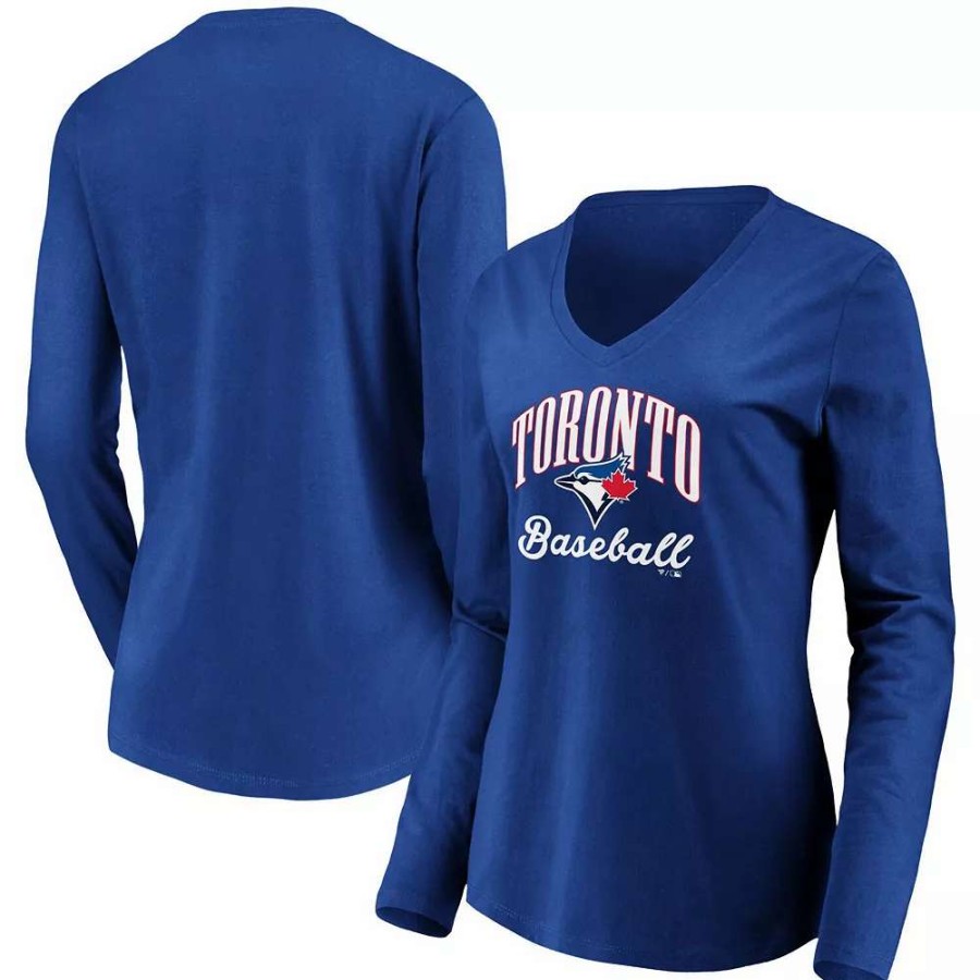 Tops * | Women'S Fanatics Branded Royal Toronto Blue Jays Victory Script V-Neck Long Sleeve T-Shirt