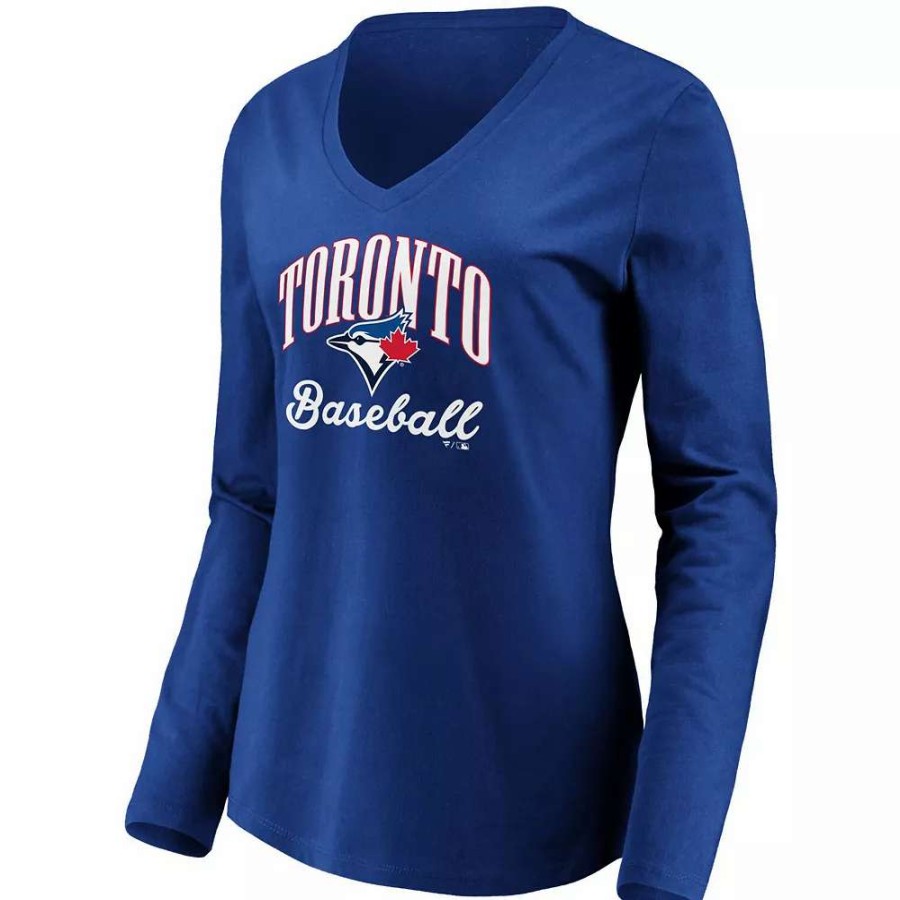 Tops * | Women'S Fanatics Branded Royal Toronto Blue Jays Victory Script V-Neck Long Sleeve T-Shirt