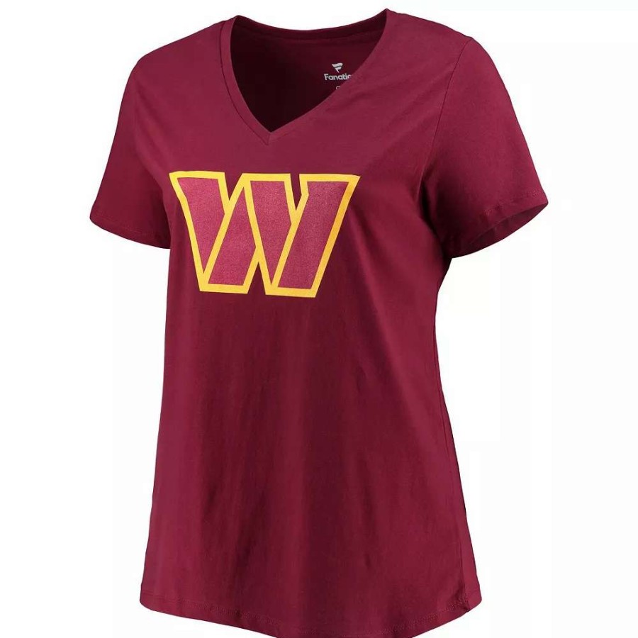 Tops * | Women'S Fanatics Branded Terry Mclaurin Burgundy Washington Commanders Plus Size Player Name & Number V-Neck T-Shirt