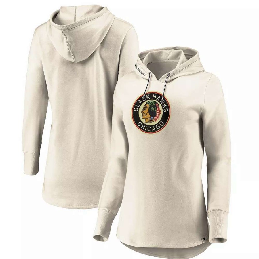 Tops * | Women'S Fanatics Branded Oatmeal Chicago Blackhawks True Classics Signature Fleece Pullover Hoodie