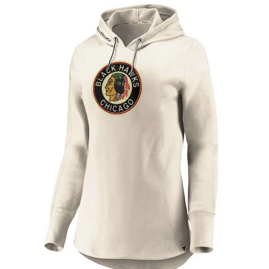 Tops * | Women'S Fanatics Branded Oatmeal Chicago Blackhawks True Classics Signature Fleece Pullover Hoodie