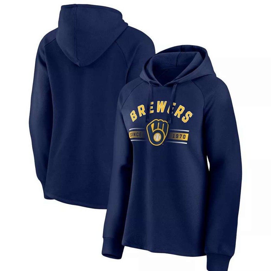 Tops * | Women'S Fanatics Branded Navy Milwaukee Brewers Perfect Play Raglan Pullover Hoodie