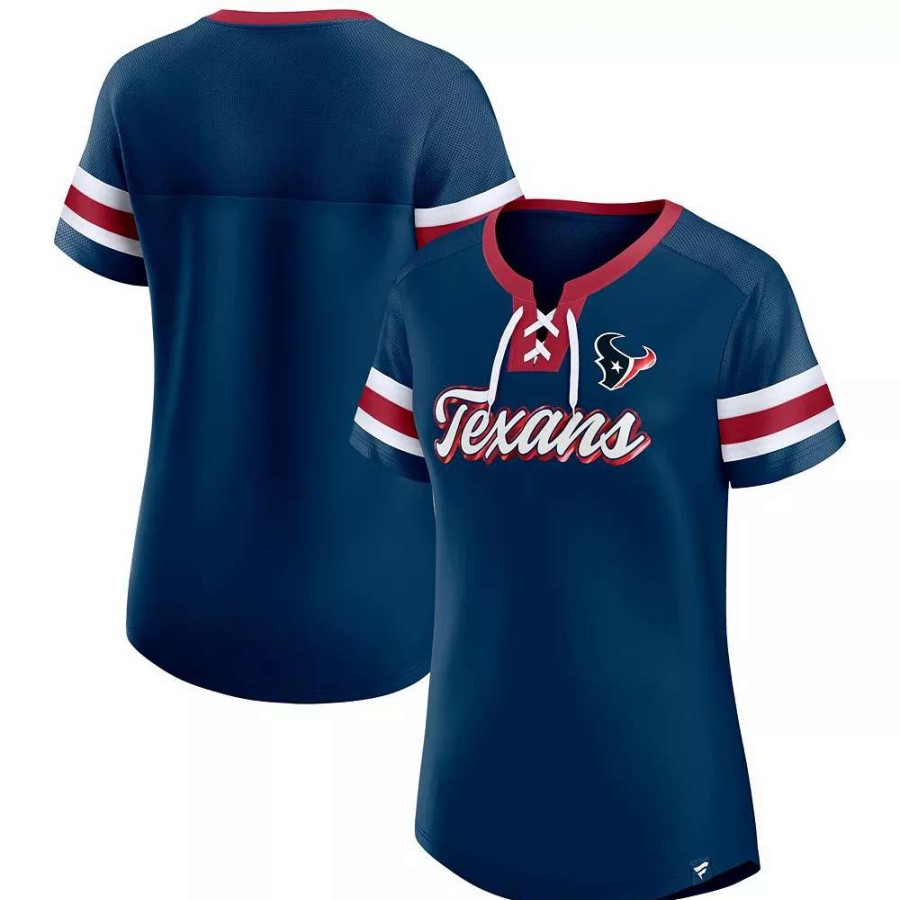 Tops * | Women'S Fanatics Branded Navy Houston Texans Original State Lace-Up T-Shirt