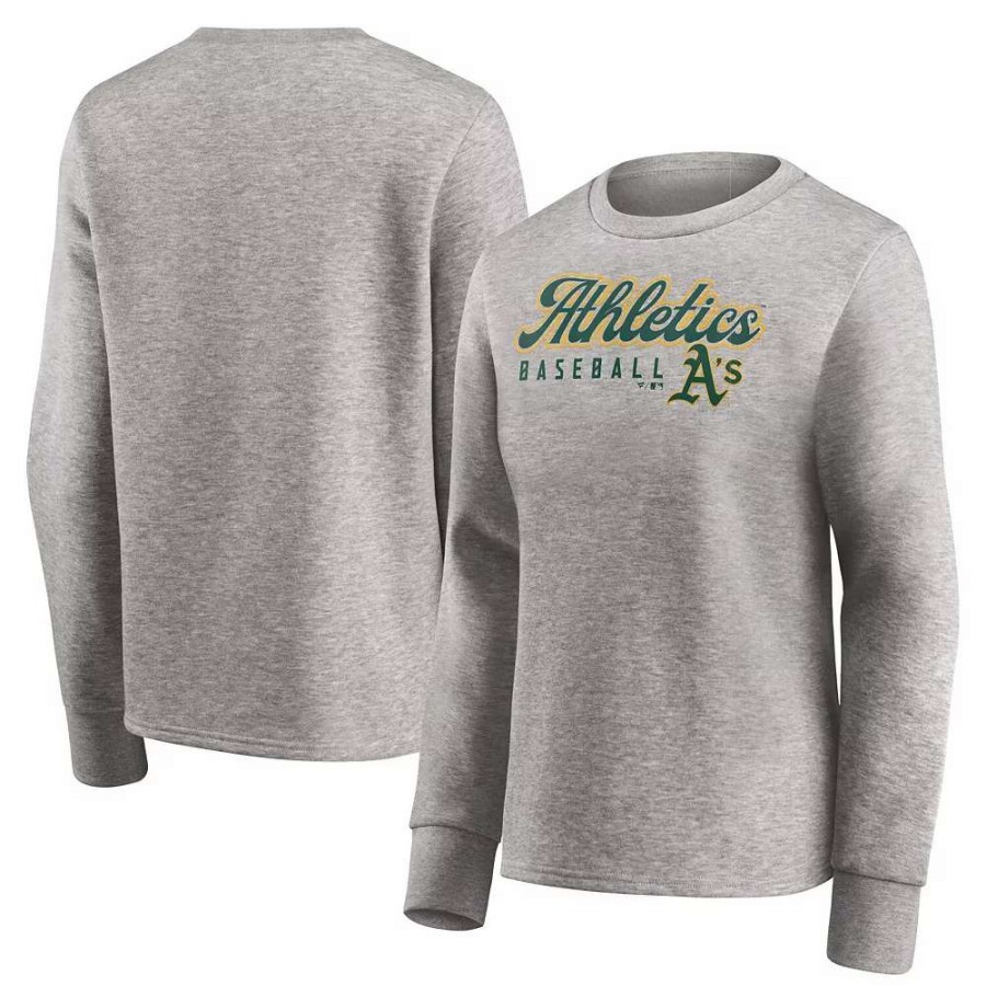 Tops * | Women'S Fanatics Branded Heathered Gray Oakland Athletics Crew Pullover Sweater