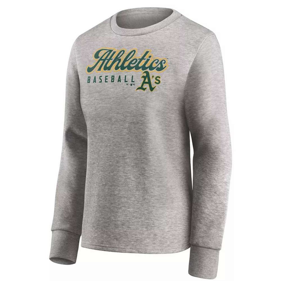 Tops * | Women'S Fanatics Branded Heathered Gray Oakland Athletics Crew Pullover Sweater