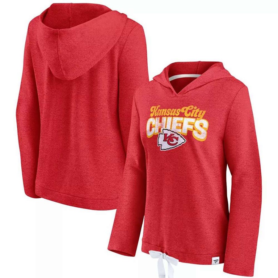 Tops * | Women'S Fanatics Branded Heathered Red Kansas City Chiefs First Team Flowy Pullover Hoodie