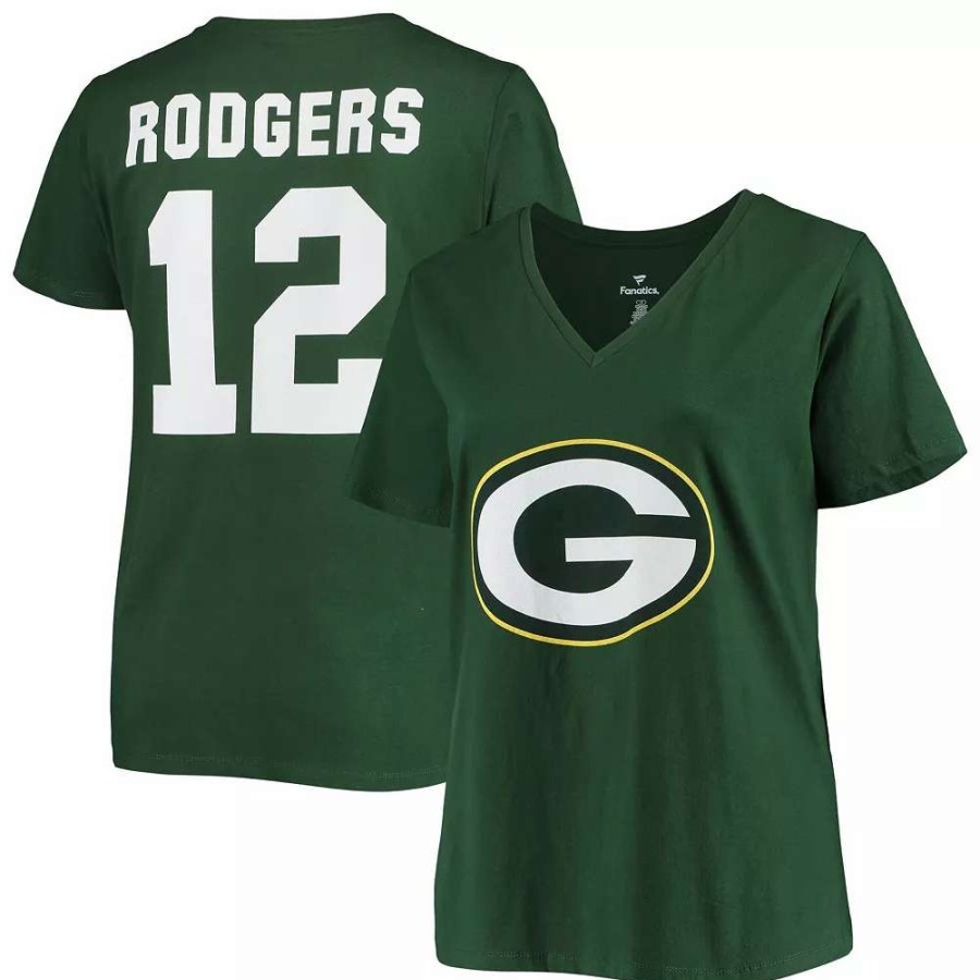 Tops * | Women'S Fanatics Branded Aaron Rodgers Green Green Bay Packers Plus Size Name & Number V-Neck T-Shirt