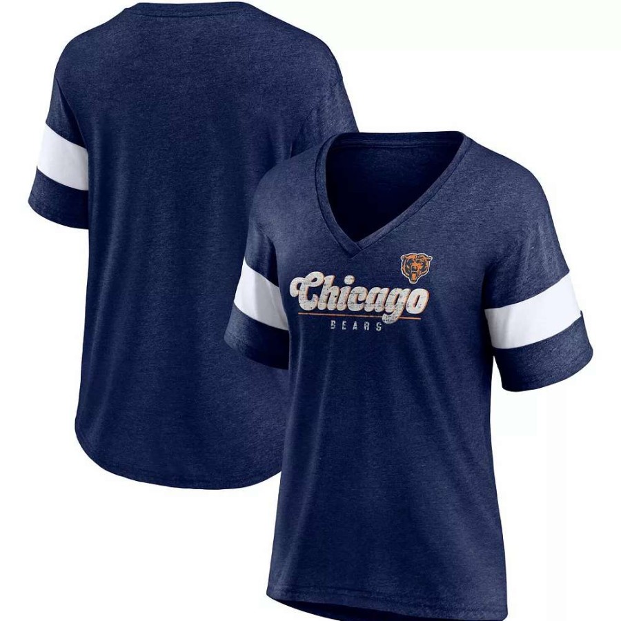 Tops * | Women'S Fanatics Branded Heathered Navy Chicago Bears Give It All Half-Sleeve V-Neck T-Shirt