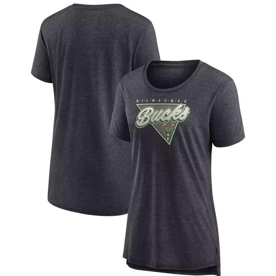 Tops * | Women'S Fanatics Branded Heathered Charcoal Milwaukee Bucks True Classics Tri-Blend T-Shirt