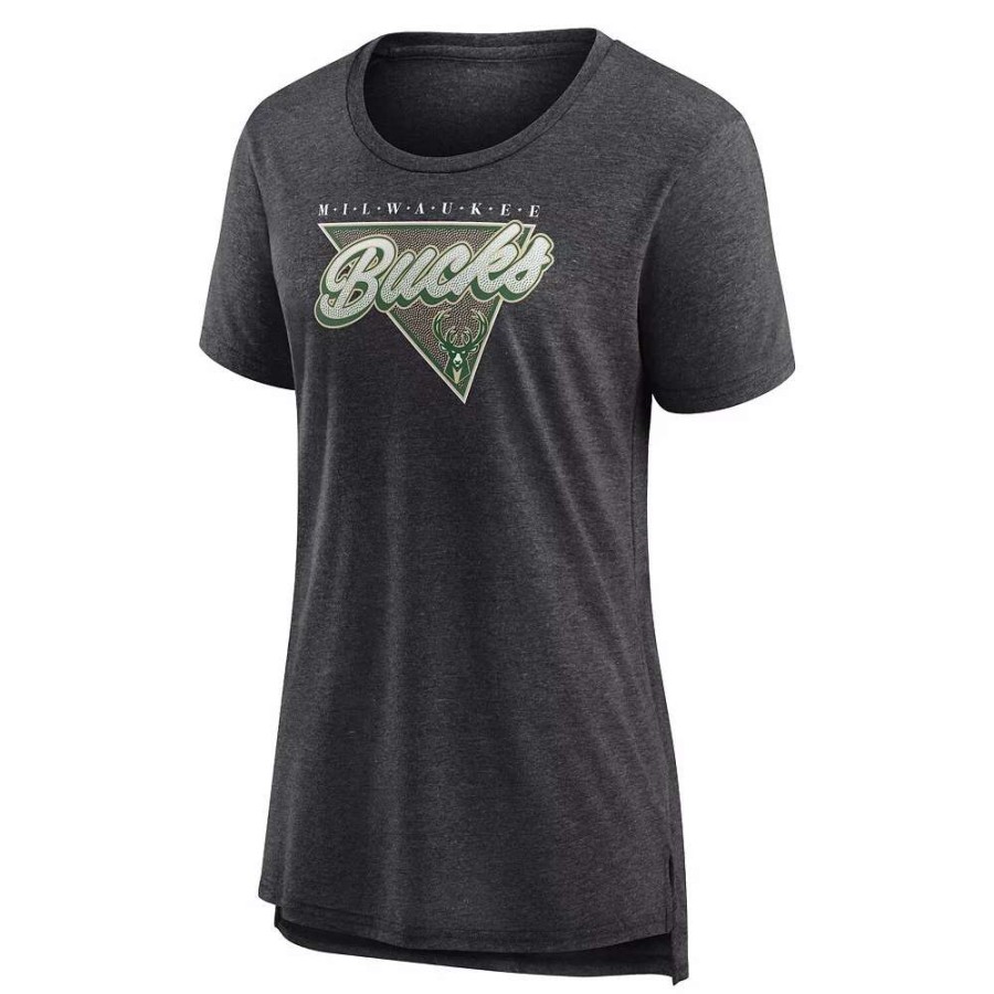 Tops * | Women'S Fanatics Branded Heathered Charcoal Milwaukee Bucks True Classics Tri-Blend T-Shirt