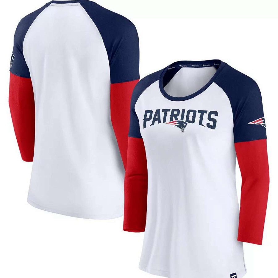 Tops * | Women'S Fanatics Branded White/Navy New England Patriots Durable Raglan 3/4-Sleeve T-Shirt