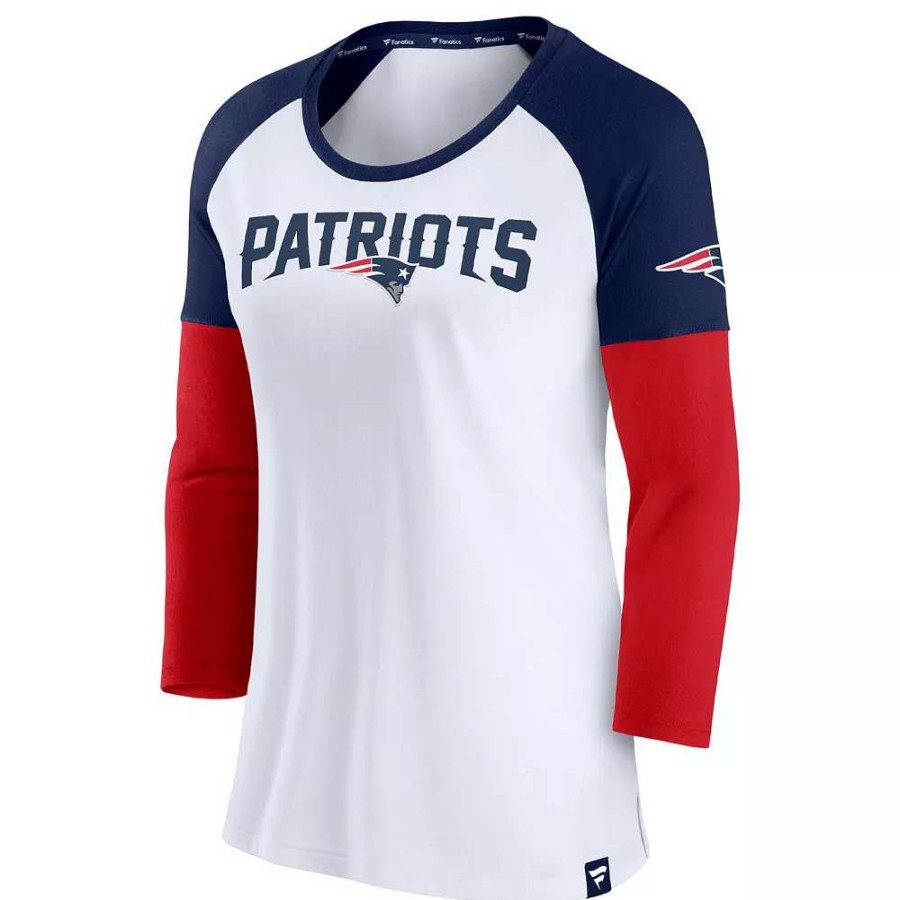 Tops * | Women'S Fanatics Branded White/Navy New England Patriots Durable Raglan 3/4-Sleeve T-Shirt