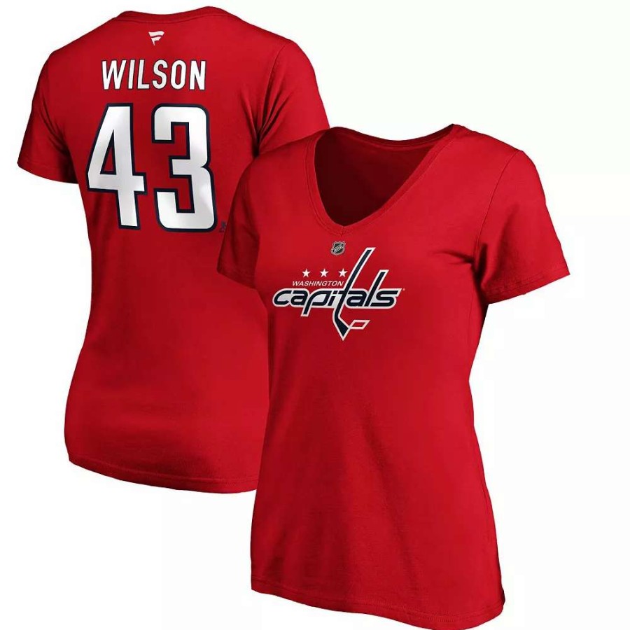 Tops * | Women'S Fanatics Branded Tom Wilson Red Washington Capitals Authentic Stack Name And Number V-Neck T-Shirt